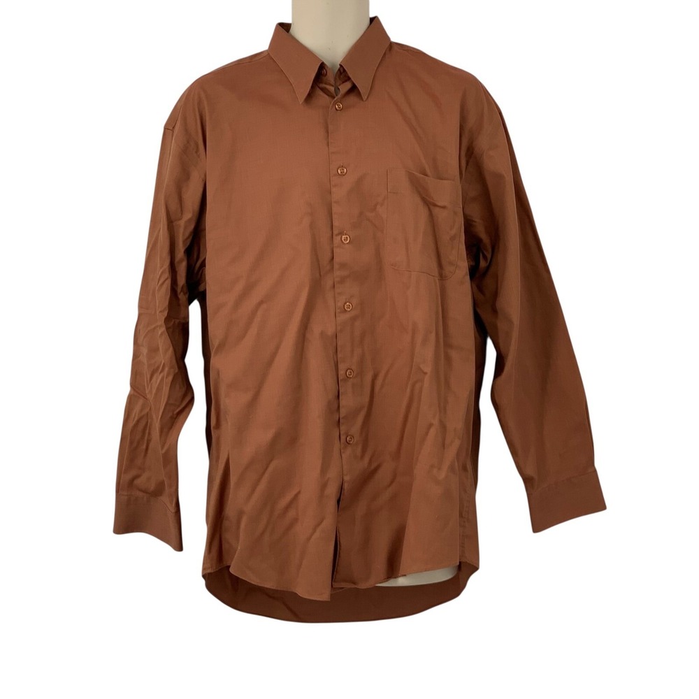 Pronto-Uomo Men's No-Iron Long Sleeve Button Down Dress Shirt‎ Brown Size L